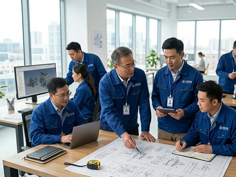 Our engineering team reviewing technical drawings